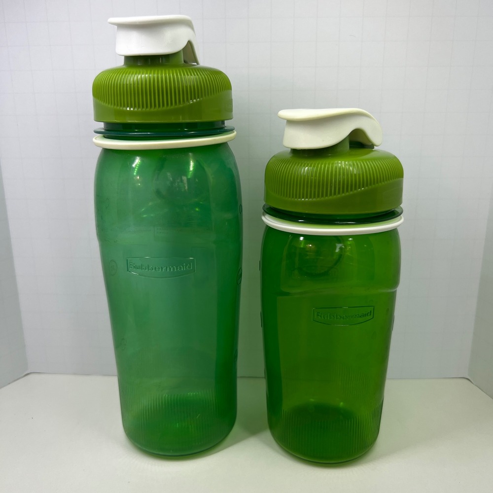 Rubbermaid Water Bottle Set 20oz and 14oz Green BPA Free Flip Top Lids 2 Pack